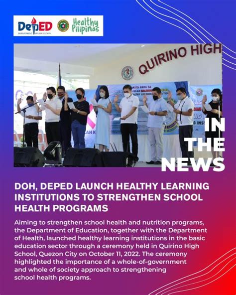 DOH, DEPED LAUNCH HEALTHY LEARNING INSTITUTIONS .